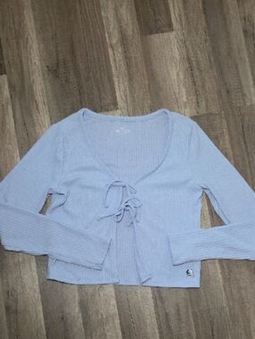 Hollister Powdered Blue Ribbed Cardigan W/ Double Tie Closure